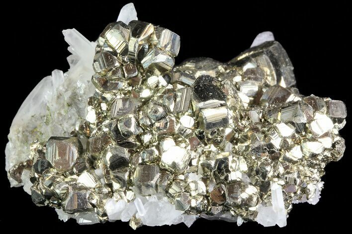 Gleaming Pyrite Crystal Cluster with Quartz - Peru #72589